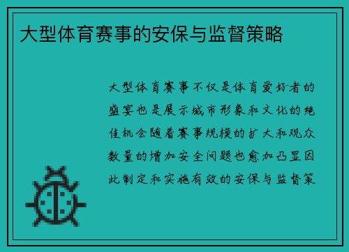 大型体育赛事的安保与监督策略